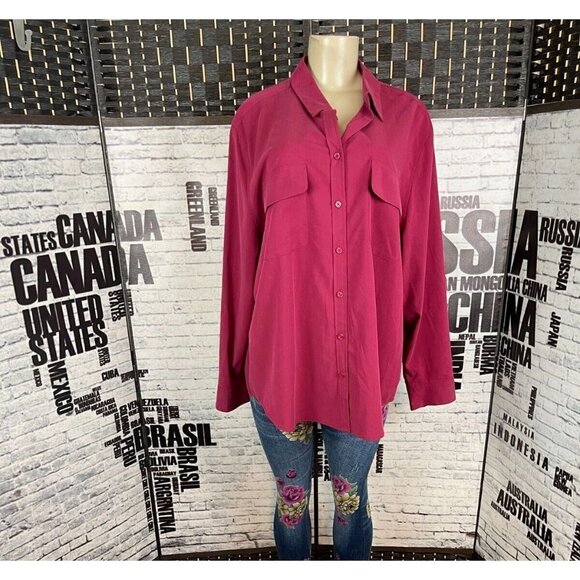 Chico's 4 (XXL) Majenta Soft Button Down 2 Pockets Collar Long Sleeve Shirt - Picture 1 of 5